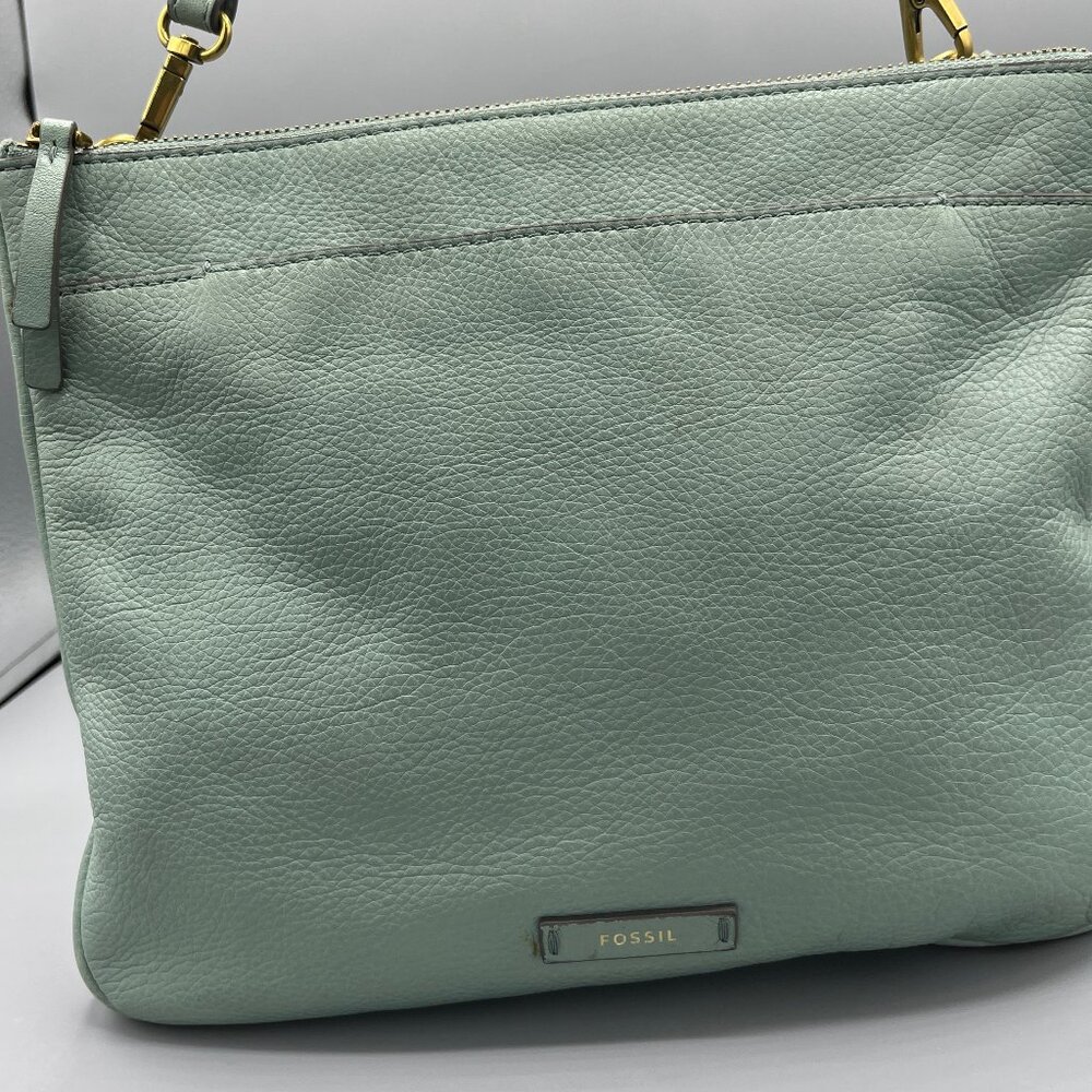 FOSSIL VINTAGE MINT GREEN PEBBLE LEATHER CROSSBODY/SHOULDER BAG KEY GOLD TONE HD